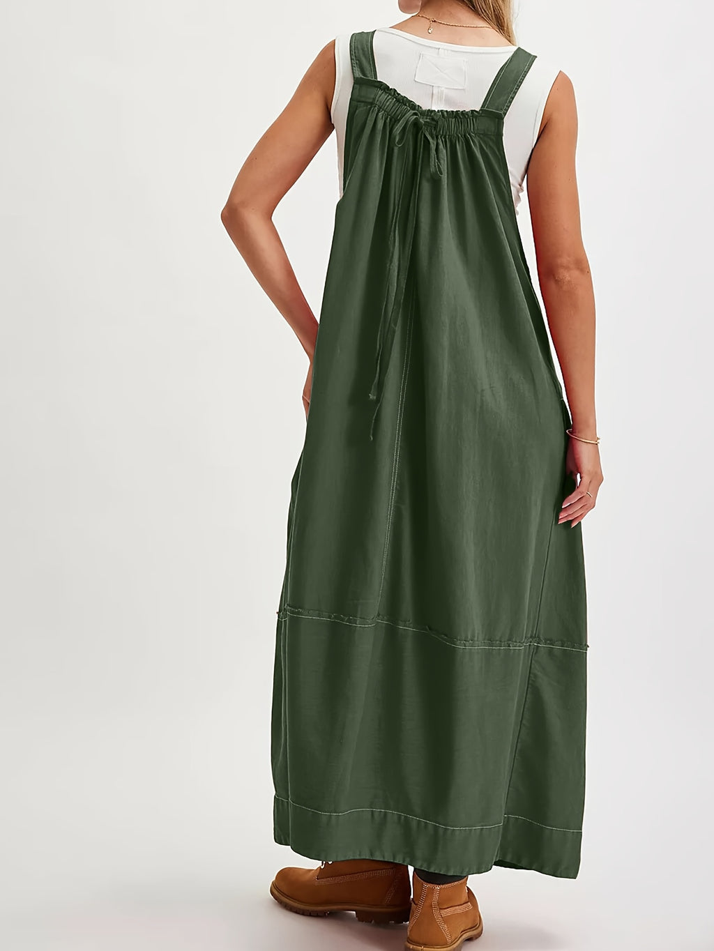 Overall Dress Women Loose Adjustable Strap Midi Length Big Pockets Workwear Casual Bib Jumper Dress Spring Summer S M L XL XXL