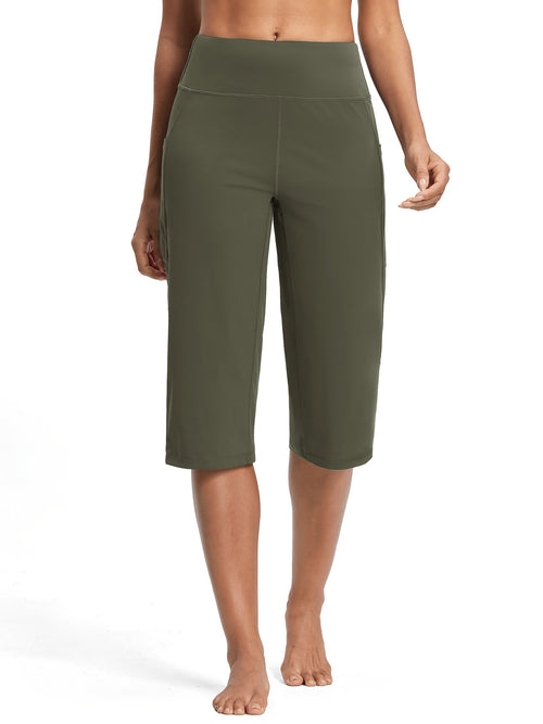 Capri Pants Women High Waist Tummy Control Loose Straight Leg 18 Inch Pockets Lightweight Casual Summer Cropped Trousers S-XXL