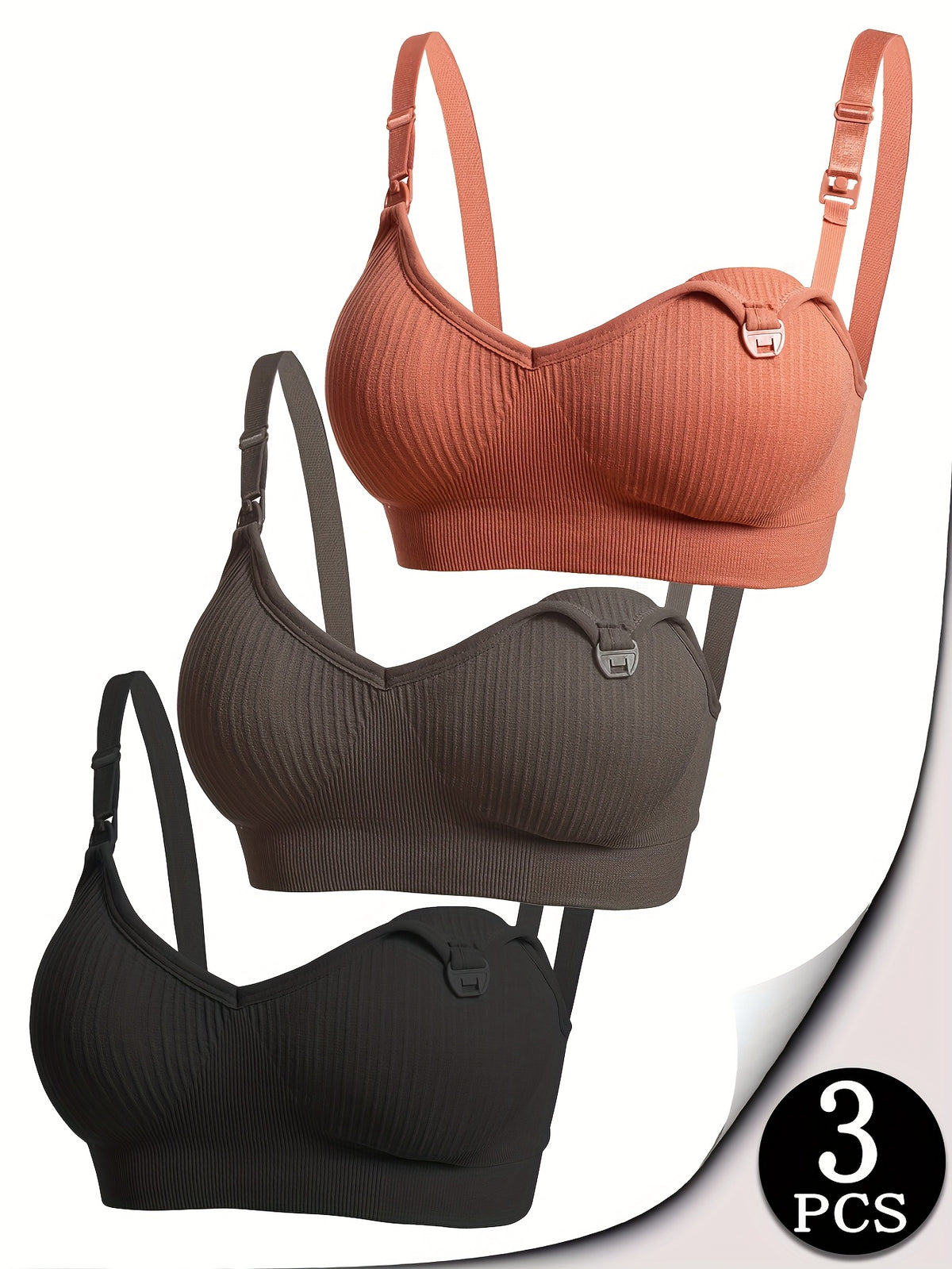 Breastfeeding Bra 3 Pack Postpartum Nursing Open-Button Multi-Color Maternity Underwear with Removable Chest Pads Medium Support