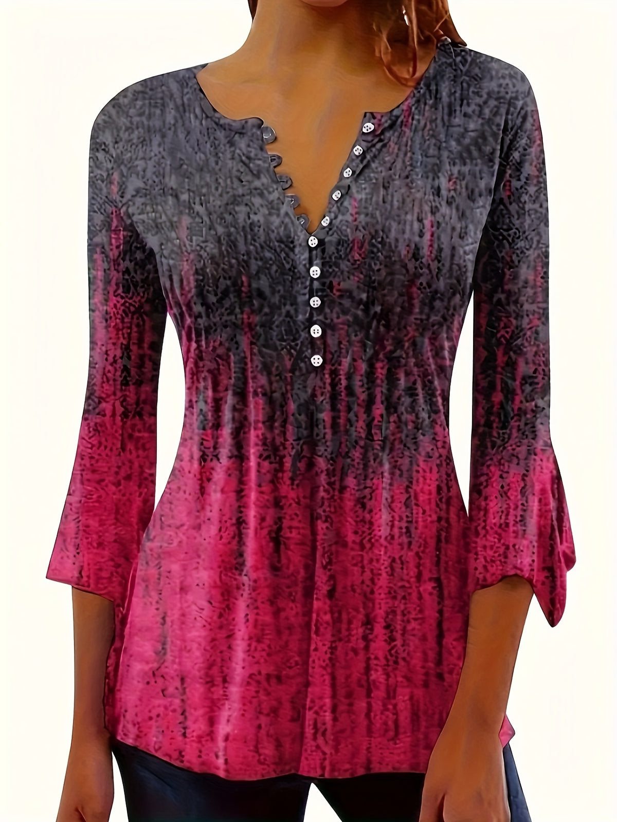 Ethnic Graphic Print T-Shirt Women Vintage Button Front Crew Neck Casual Boho Tee Spring Summer S-XXL