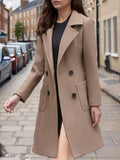 Double Breasted Open Jacket Women Solid Color Lapel Long Sleeve Elegant Fall Winter Outerwear Classic Button Coat