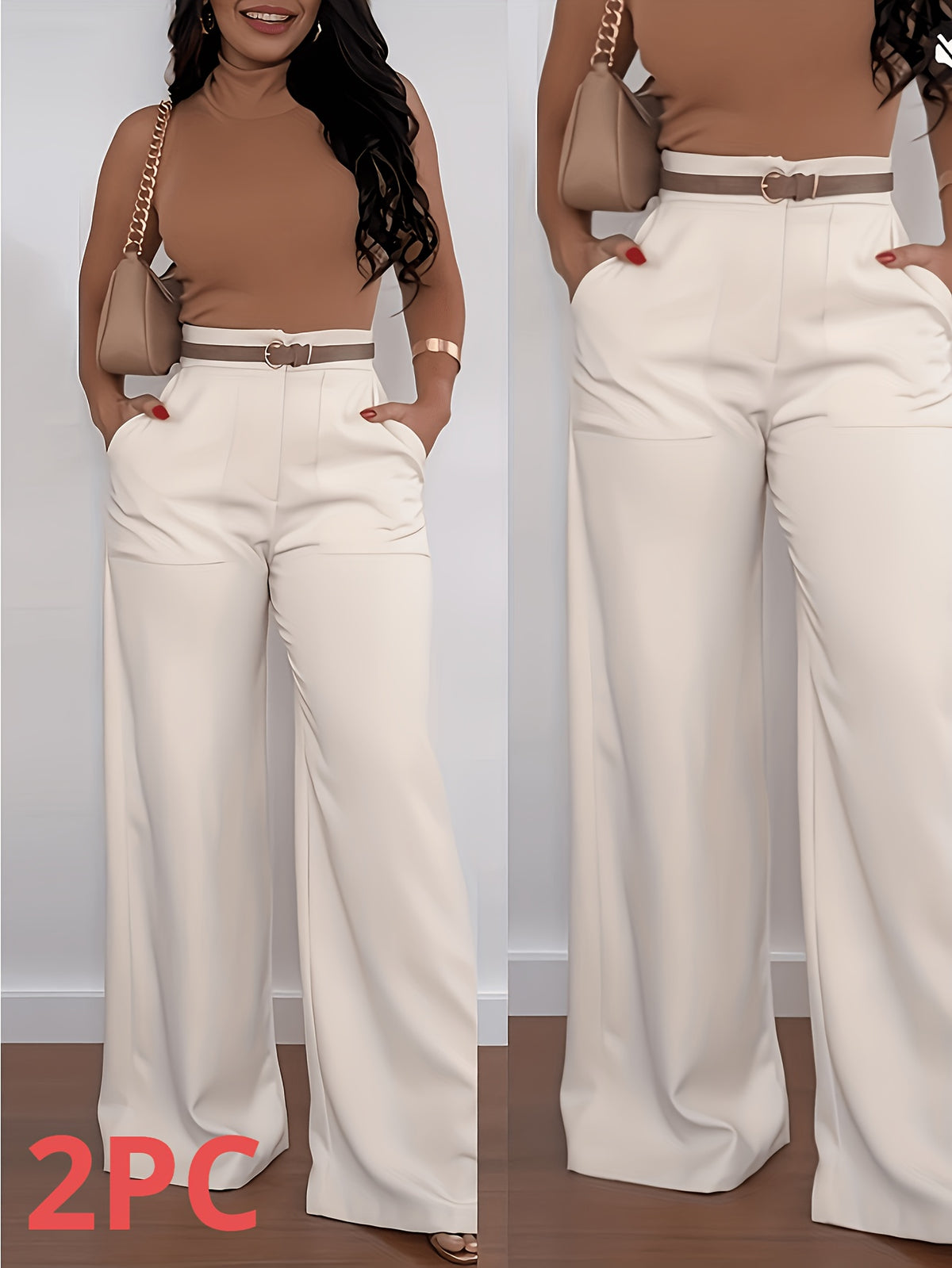 Wide Leg Dress Pants Women High Waist Elegant Suit Trousers with Pockets Casual Office Work Polyester Long S-XXL