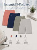 Women's Bermuda Shorts 4-Pack Pull-On Stretchy Breathable Knee Length Work Shorts with Side Slit Hem Skin-Friendly Multi-Color Set