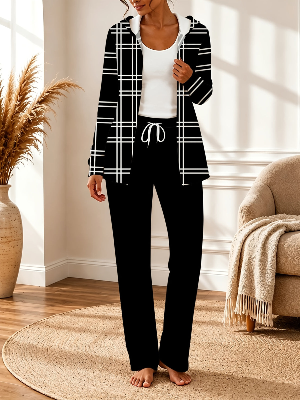 Color Block Hooded Cardigan Wide Leg Pants Lounge Set Women Casual Home Weekend Tracksuit Outfit S-XXL