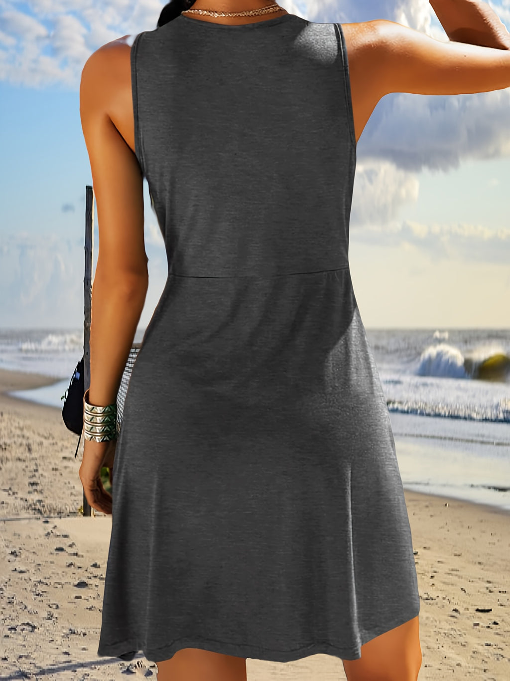 Solid Color V-Neck Knot Tank Dress Women Sleeveless A-Line Knee Length Knit Casual Summer Dress 12 Colors S-XXL
