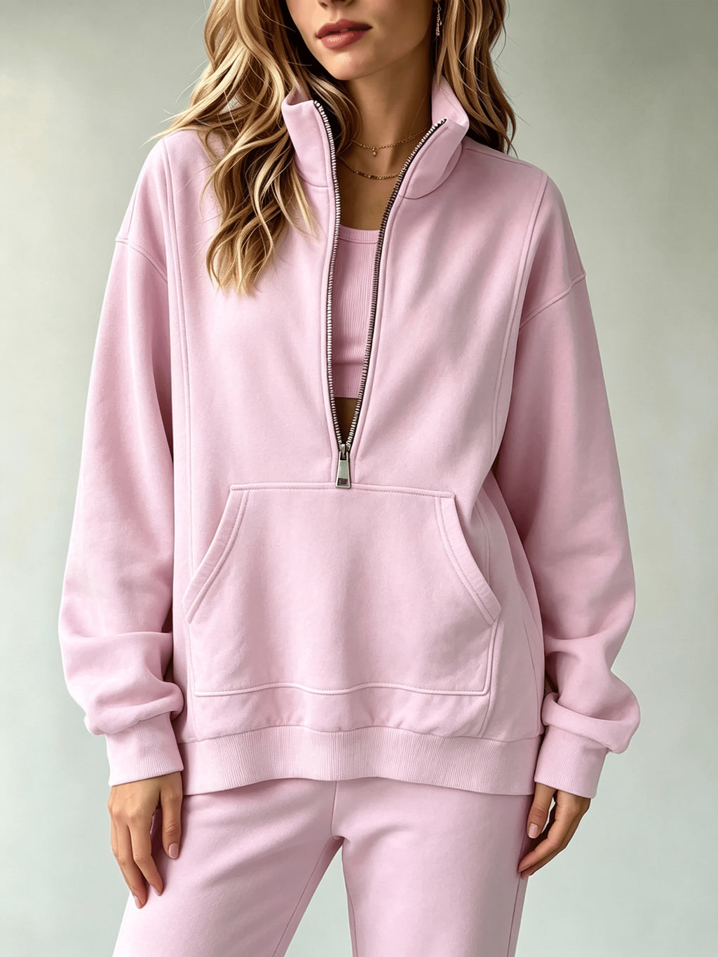 Tracksuit Set Women Half-Zip Sweatshirt and Loose Cuffs Pants 2 Piece Casual Soft Stretchy Relaxed Fit Fitness Commute Daily Outfit S-XXL