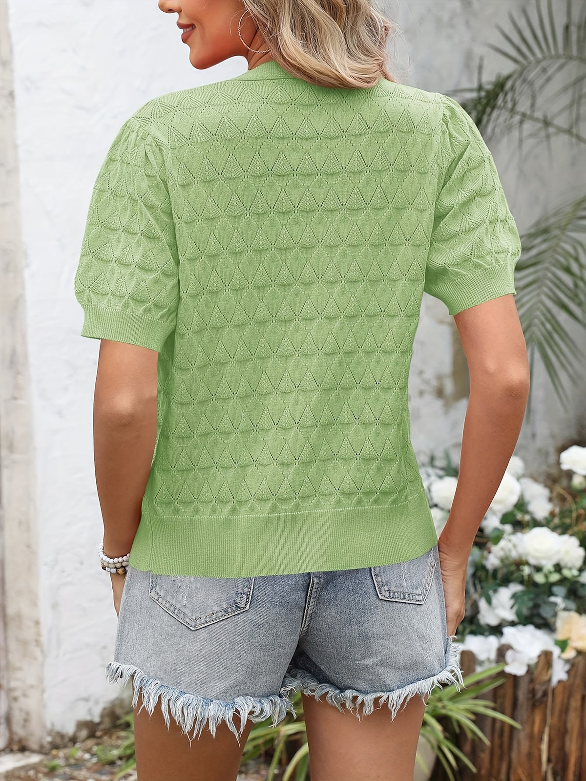 Women's Cropped Crochet Cardigan Puff Sleeve Linen Blend Sheer Lace Knit Short Top Breathable Lightweight Spring Summer Boho Fashion