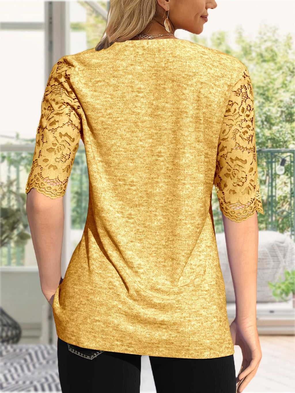 Button Front V-Neck Top Women Pleated Detail Short Sleeve Solid Color Casual Summer Blouse Lightweight Breathable Machine Washable