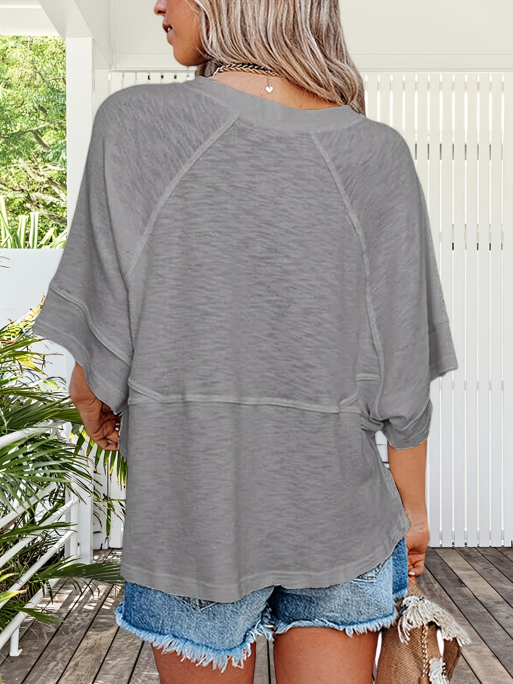 Women's Flowy Batwing Half Sleeve Crewneck T-Shirt Solid Color Loose Fit Casual Summer Top Cute Basic Tee
