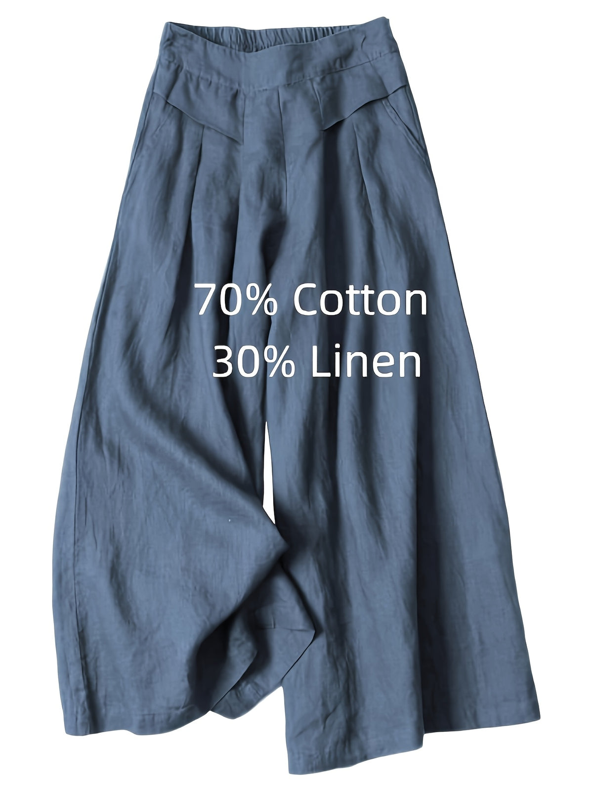Linen Palazzo Wide Leg Pants for Women – Boho Elastic Waist 7/8 Culotte Capri Trousers with Pocket, Solid Color Casual Outfit Spring Summer Fall Comfortable Breathable Bottoms S-XXL