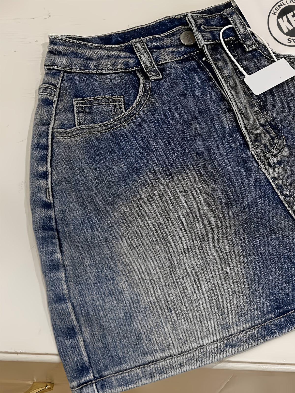Y2K High Waist Denim Mini Skirt Slim Fit Sexy Hip Hugging Hot Pants Style High Elasticity Unique Pocket Blue Women