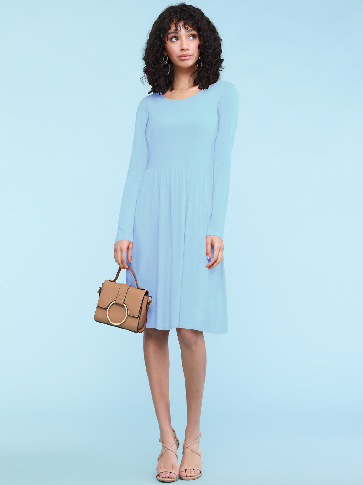 Long Sleeve Flowy Dress with Pockets Women Casual Soft Breathable Relaxed Fit Everyday Dress 18 Colors S-XXL