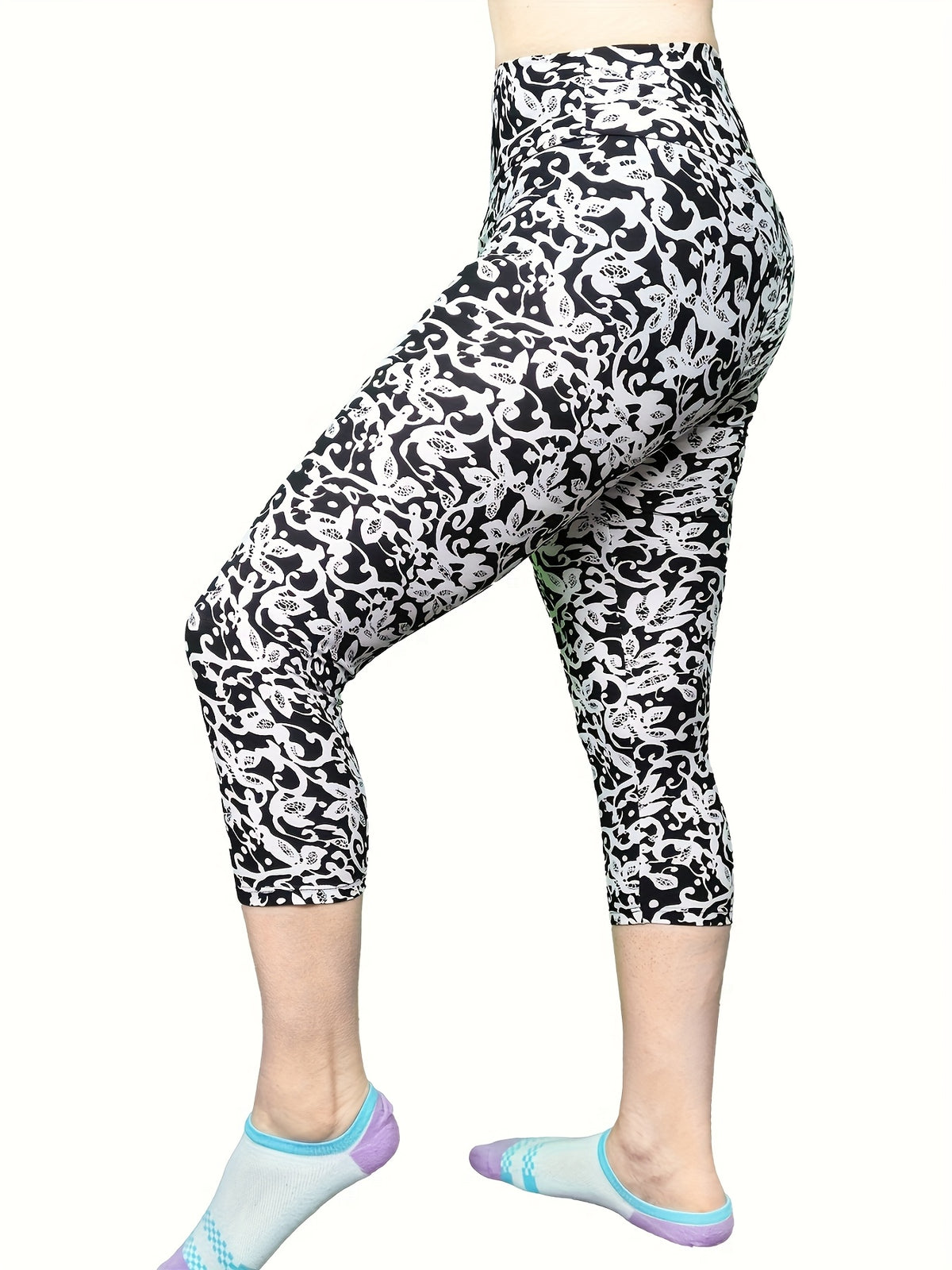 High Waist Peach Lift Capri Yoga Pants for Women – Printed Super Soft Leggings Blue Graffiti Pink Flower Hanger Swallow, Workout Fitness Running Sports, S-XL