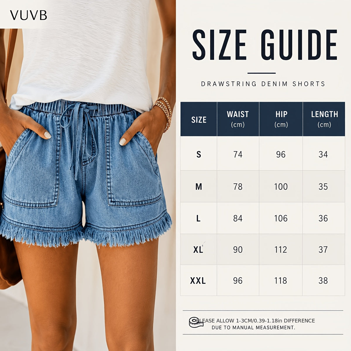 High Waist Fringe Denim Shorts Women Elastic Waist Tassel Hem Casual Elegant Sexy Daily Fashion Jean Shorts