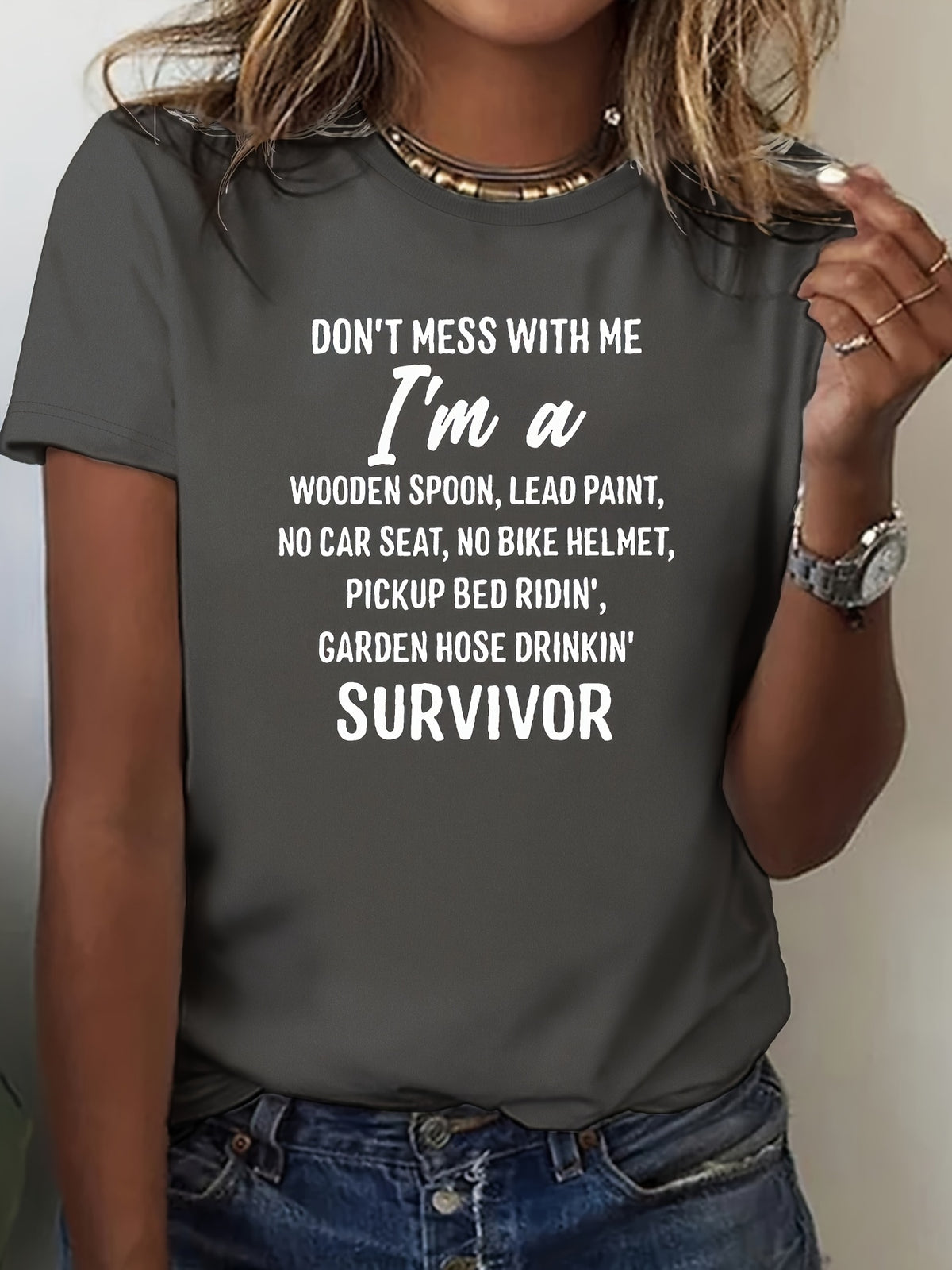 Letter Print Crew Neck T-Shirt for Women - Short Sleeve Lightweight Breathable Casual Graphic Tee 3-Season Everyday Top Multiple Colors