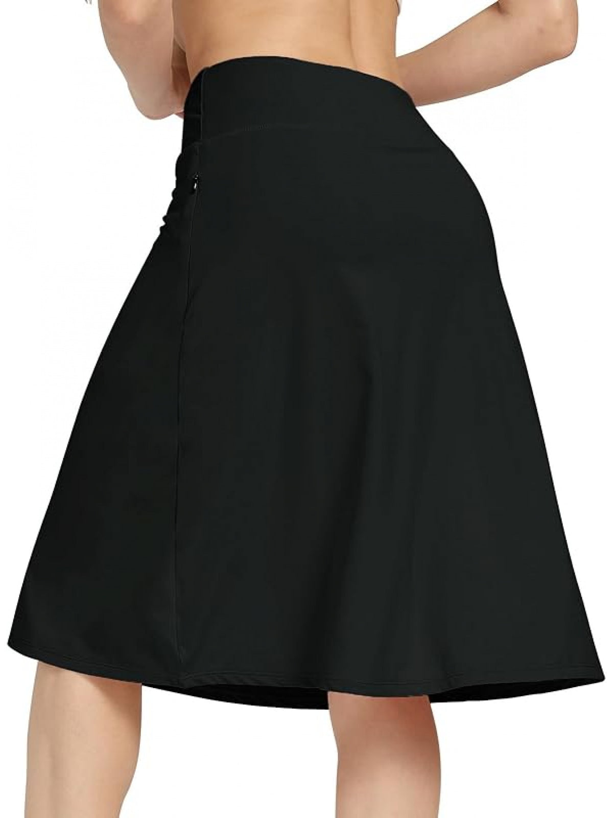 Women's Office Midi Skirt Built-in Shorts Hidden Drawstring Zip Pocket Business Casual Skirt with Shorts Lining Versatile Everyday