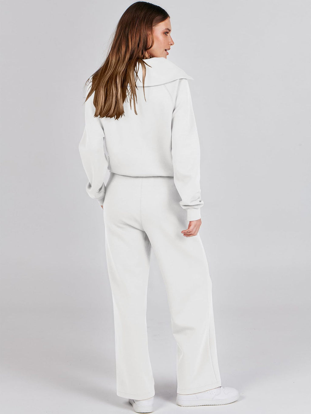 Zipper Sweatshirt Wide-Leg Pants 2 Piece Set Women Casual Tracksuit Outfit for Spring Fall - Loose Fit Jogger Co-ord Set