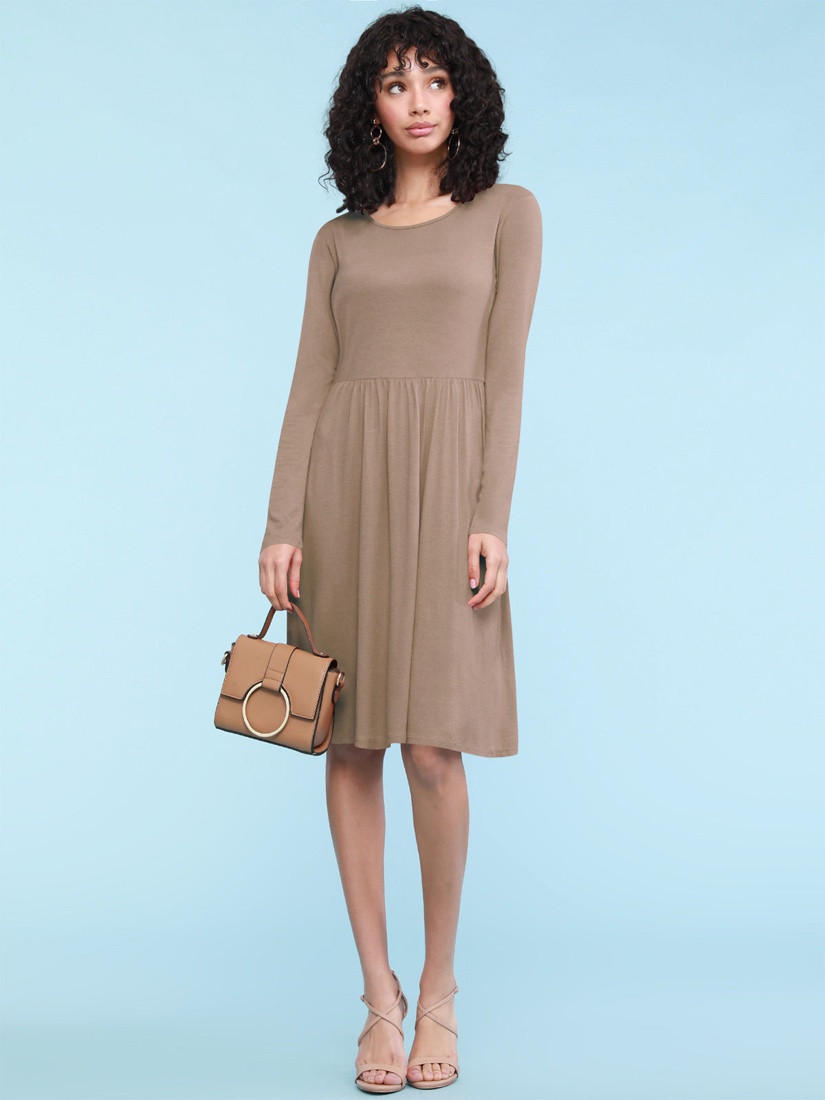Long Sleeve Flowy Dress with Pockets Women Casual Soft Breathable Relaxed Fit Everyday Dress 18 Colors S-XXL