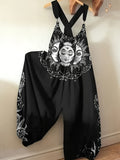 Gothic Sun Moon Print Palazzo Jumpsuit Women Backless Strappy Sleeveless Wide Leg Relaxed Fit Spring Summer Casual