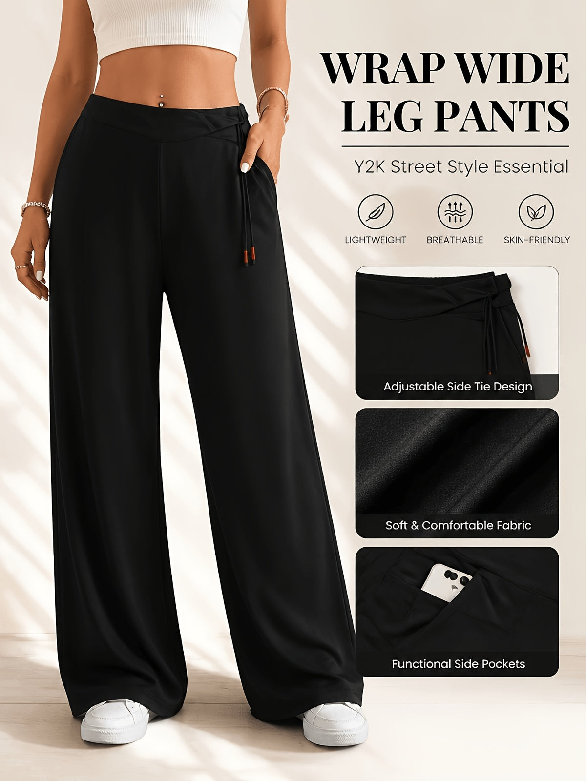 Retro Wide Leg Pants Women High Waist Loose Drape Casual Vintage Style Flowy Trousers Spring Summer Comfortable