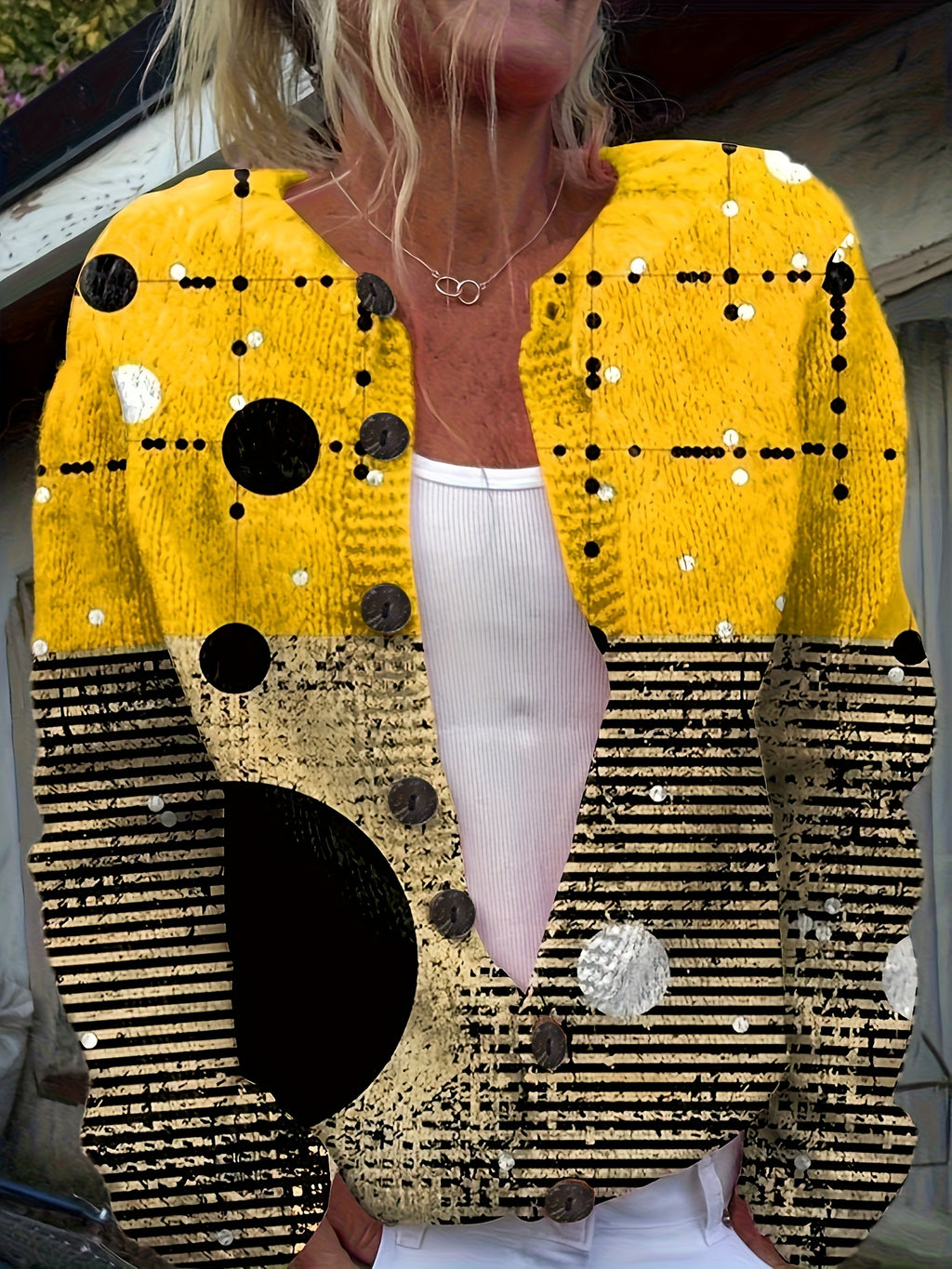 Polka Dot Striped Cardigan Women Long Sleeve 3D Print - Lightweight Open Front Layering Knit Sweater, Casual Chic Outerwear for Spring Fall, Soft Comfortable Fabric