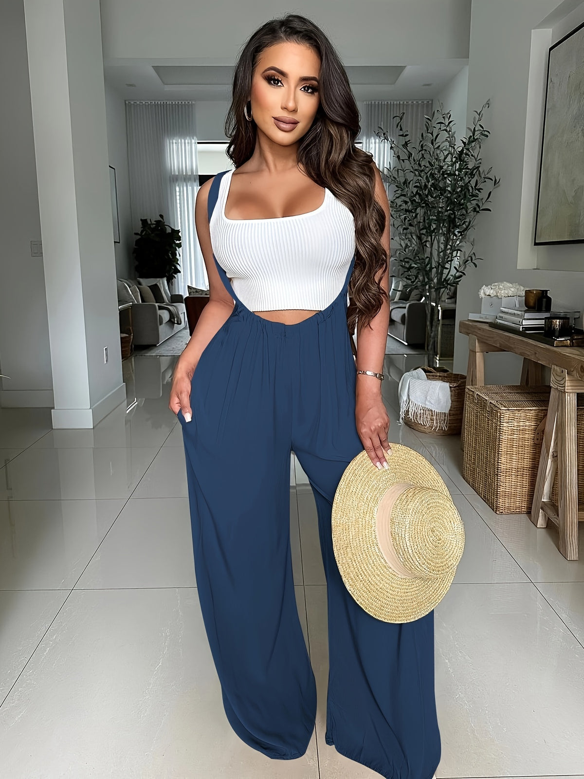 Palazzo Wide Leg Pants Women Drawstring Waist with Pockets Super Long Loose Fit Lounge Trousers All Season Machine Washable Soft