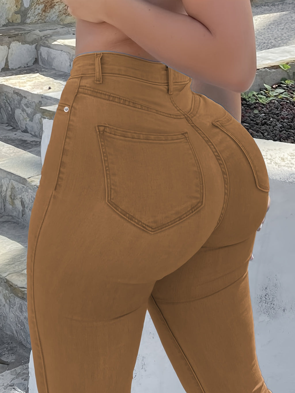 High Waist Stretch Flare Jeans Women Wide Leg Pants with Pockets – Solid Color Street Style, All-Season Comfortable Denim, Machine Washable