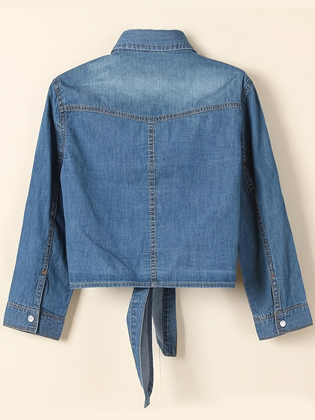 Women's Roll-Up 3/4 Sleeve Tie Front Knot Shirt Chambray Denim Crop Top Button Detail White Blue XS-XXL