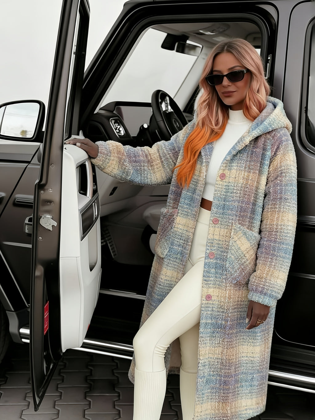 Plaid Color Block Velvet Home Jacket Women Warm Long Coat Cute Sweet Lounge Wear Autumn Winter Pink Grey Black S-XL