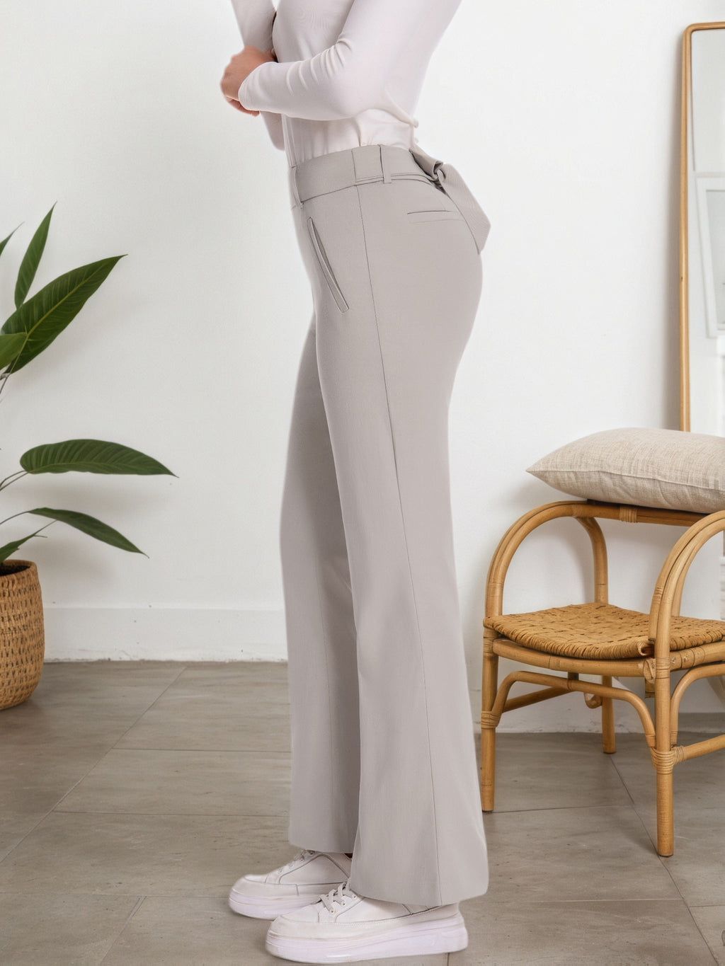 Plaid Flare Pants Women High Waist Tie Belt Slim Fit with Pockets Elegant Office Work Trousers Chic Tailored
