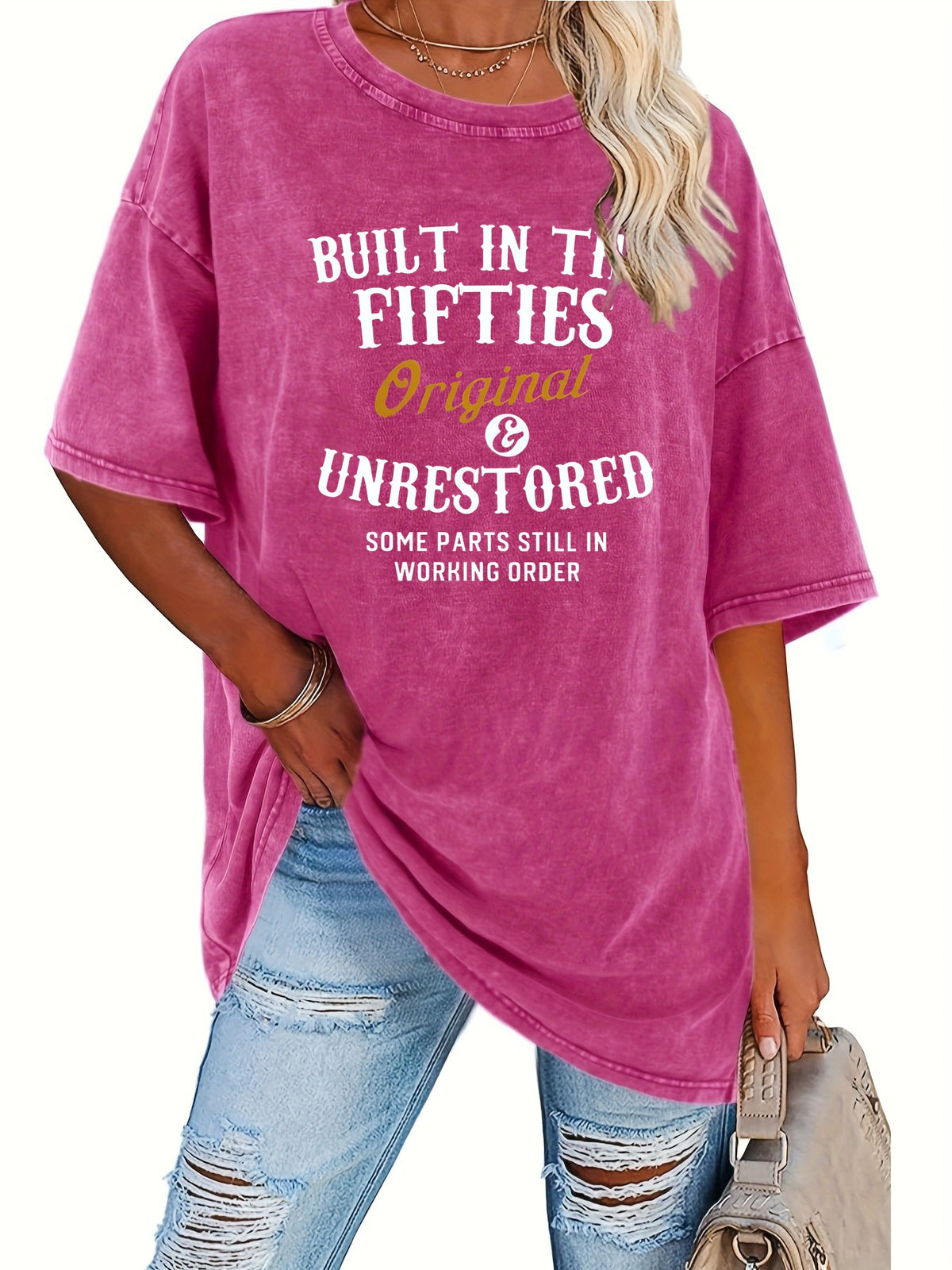 Retro Washed Print Loose T-Shirt for Women - 230g Thick Crew Neck Short Sleeve Street Style Casual Tee Spring Summer Machine Washable