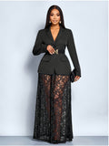 Women's Black Waist-Cinching Suit Long Dress Set Elegant Luxurious 2pcs Outfit for Daily Outing Formal Light Occasions