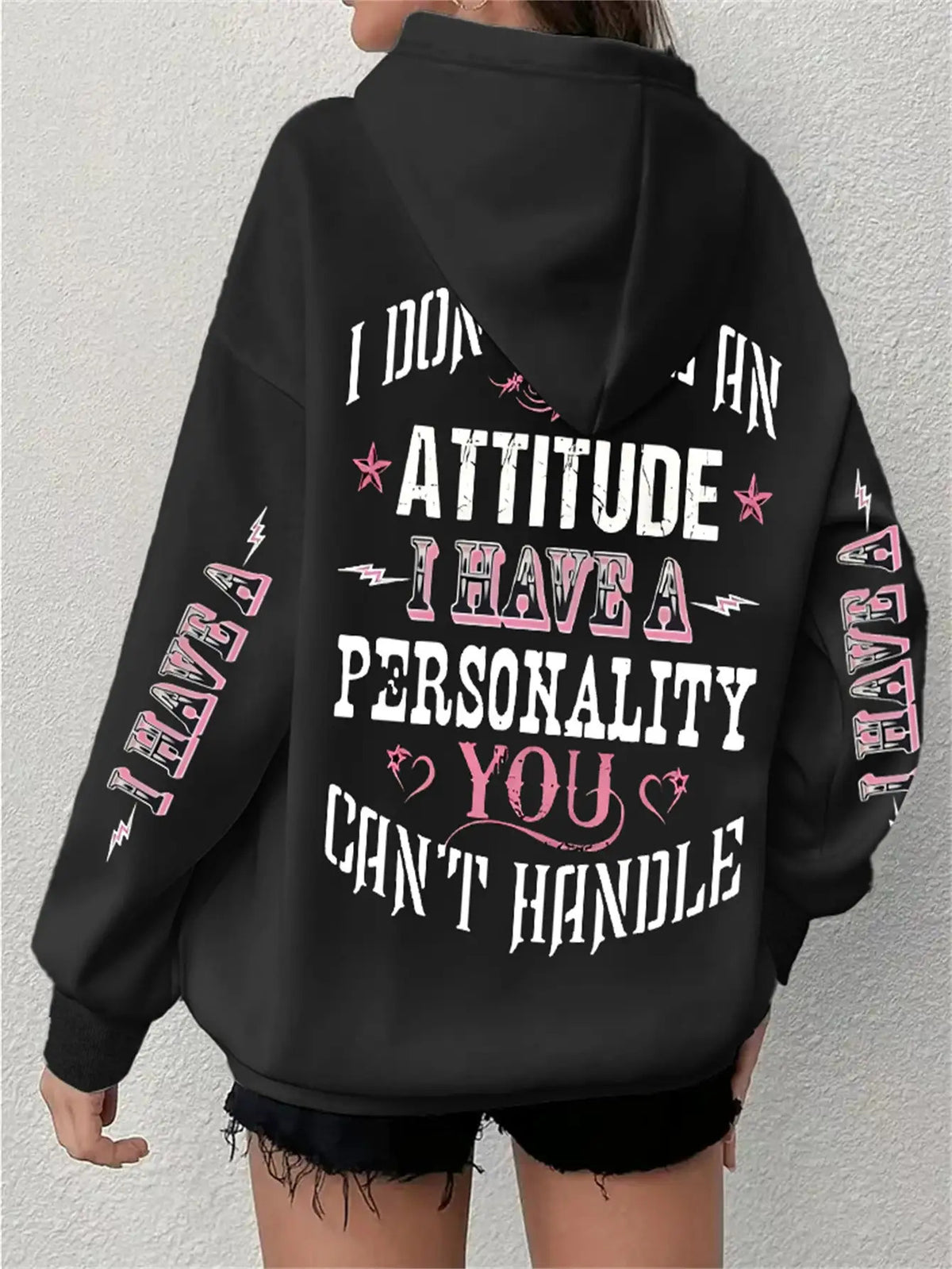Funny Sassy Quote Hoodie Women Full Body Print Pullover Sweatshirt Attitude Personality Statement Fall Winter Violet Apricot Grey