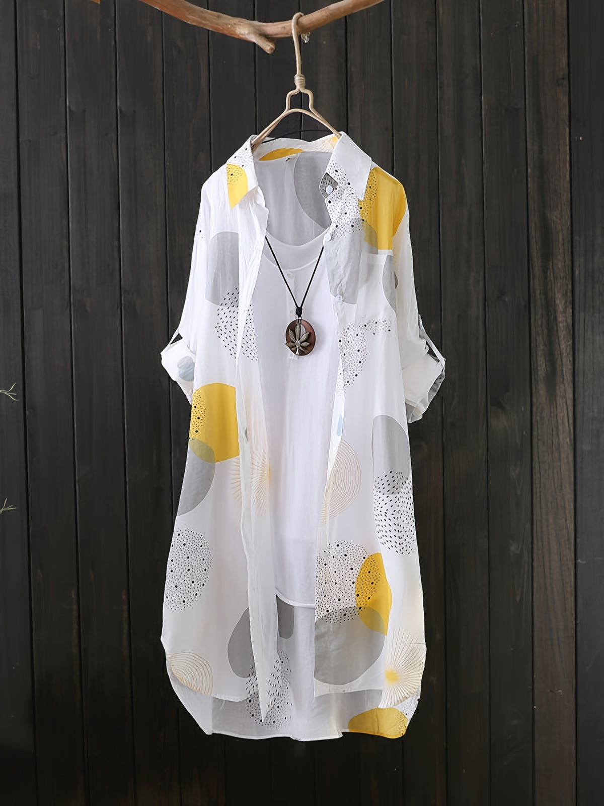Women's Geometric Print Loose Blouse Long Sleeve Casual Elegant Shirt 100% Polyester Semi-Sheer Woven Top Fall Holiday Weekend Fashion