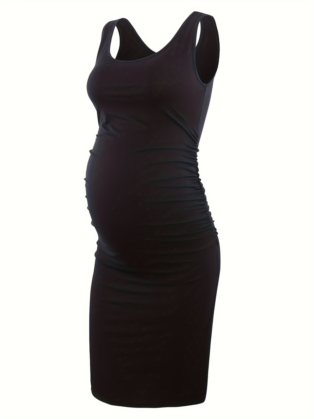 Maternity Dress Sleeveless Women Summer Side Ruched Scoop Neck Pregnancy Bodycon Casual Dress Soft Jersey Mama Clothes