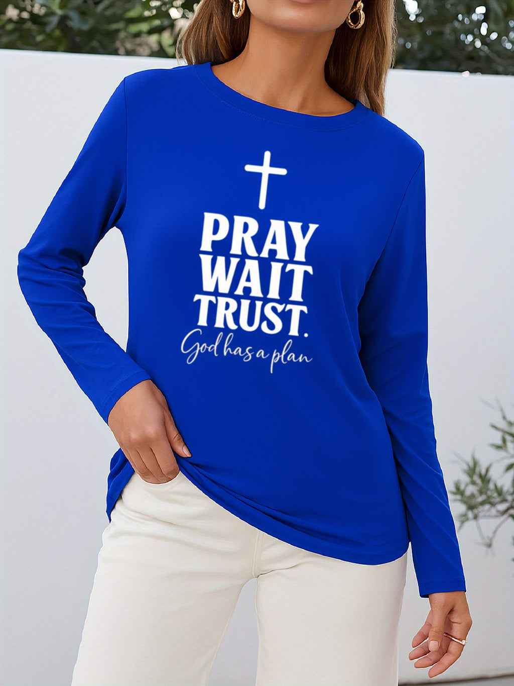 Faith Christian Print Women Long Sleeve T-Shirt Crew Neck Casual Spiritual Graphic Tee Soft Breathable Everyday Top Spring Fall