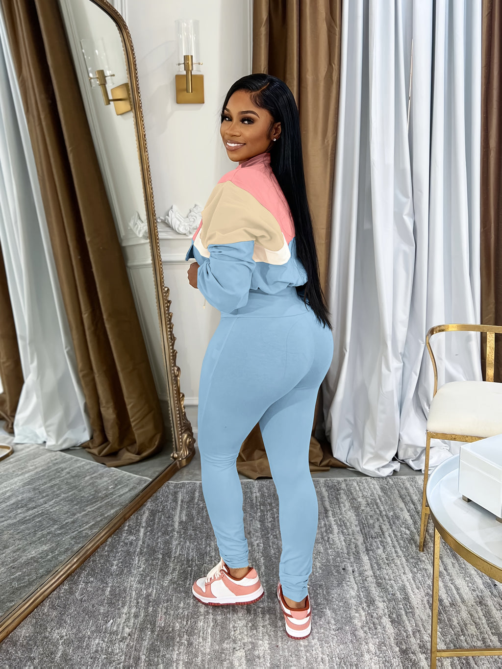 Lapel Crew Neck Sweatsuit Set for Women – Half-Zip Long Sleeve Sweatshirt & Sweatpants 2-Piece Casual Outfit, Solid Color Fall Winter Loungewear