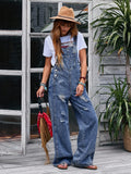 Distressed Denim Overalls Women Wide Leg Adjustable Strap Relaxed Fit Bib Jeans Spring Summer Fall S-XXL