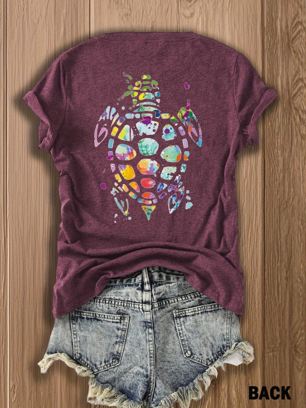 Tribal Turtle Print T-Shirt Women Colorful Artistic Double-Sided Graphic Tee Casual Beach Summer Top Nature Lover Gift S-XXL
