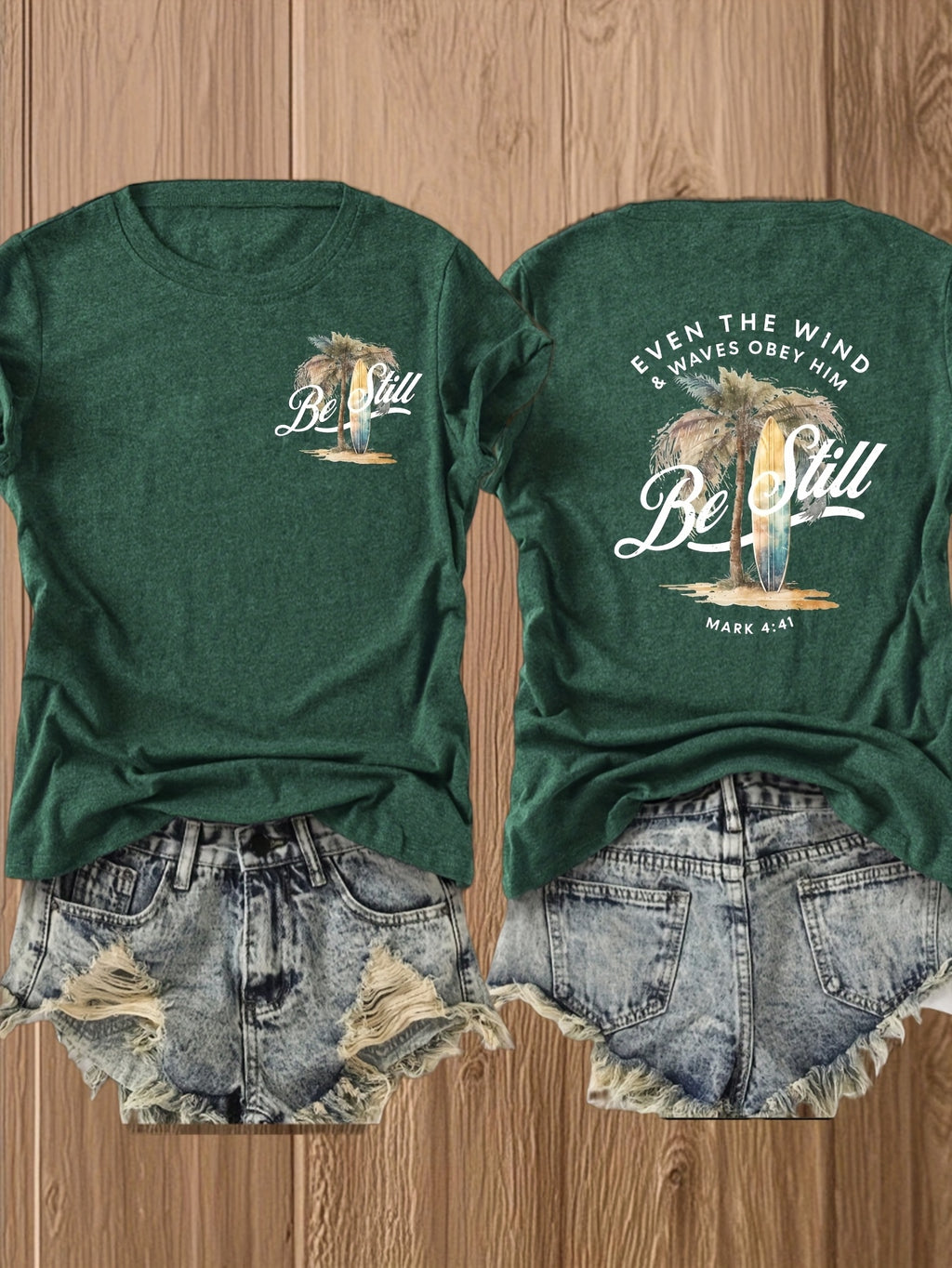 Palm Tree Seaside Print T-Shirt Women Double-Sided Graphic Crew Neck Short Sleeve Summer Casual Tee Breathable S-XXL