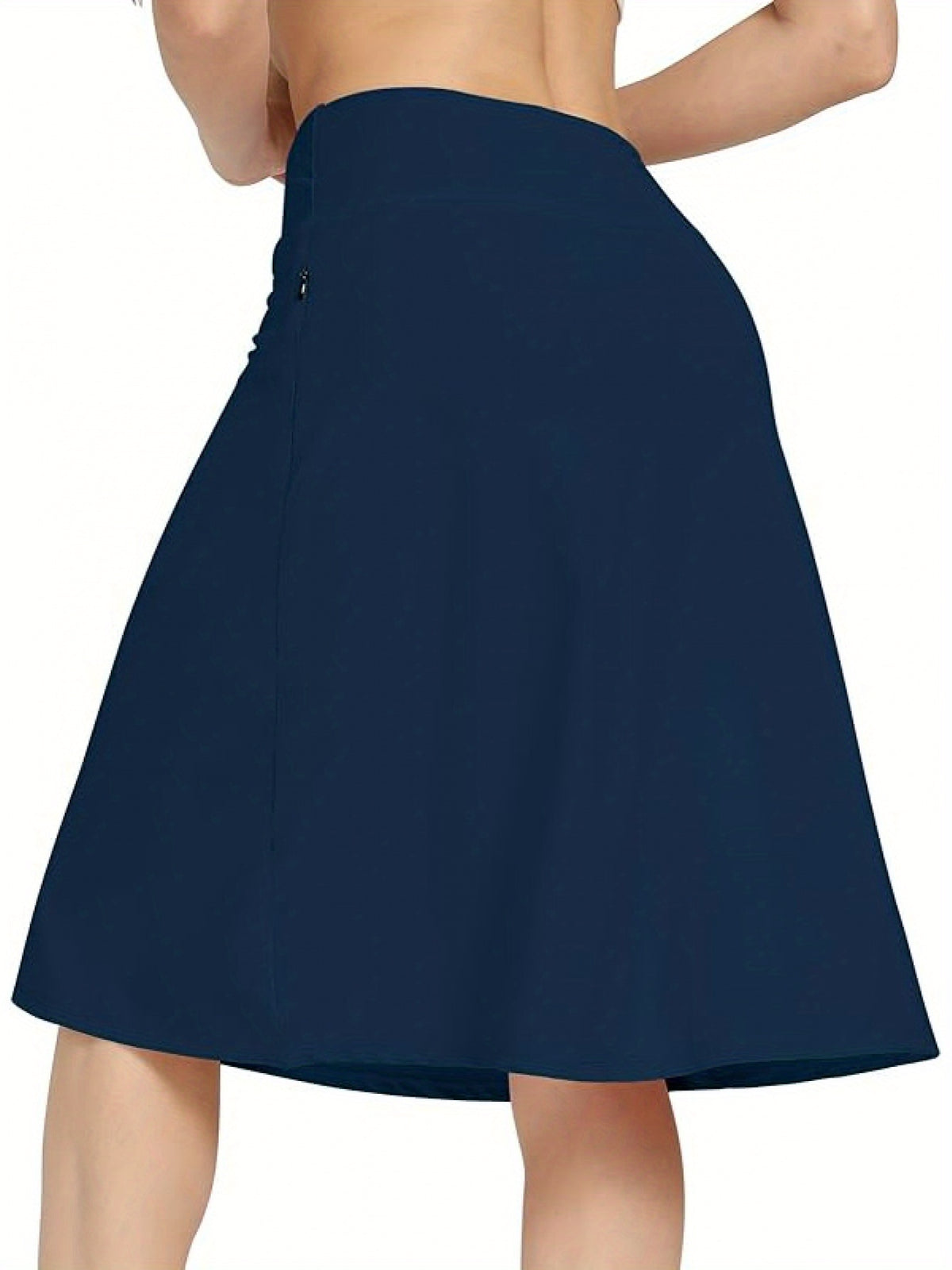 Women's Office Midi Skirt Built-in Shorts Hidden Drawstring Zip Pocket Business Casual Skirt with Shorts Lining Versatile Everyday