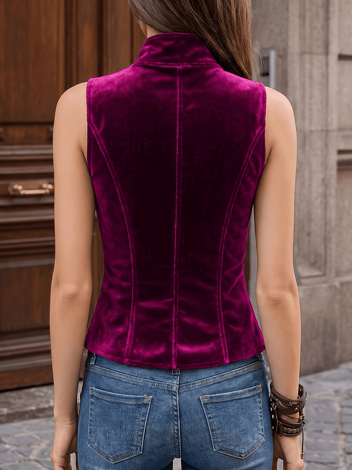 Velvet Double Breasted Vest Women Vintage Sleeveless Waistcoat Navy Blue Retro Chic Spring Fall Layering Top S-XXL