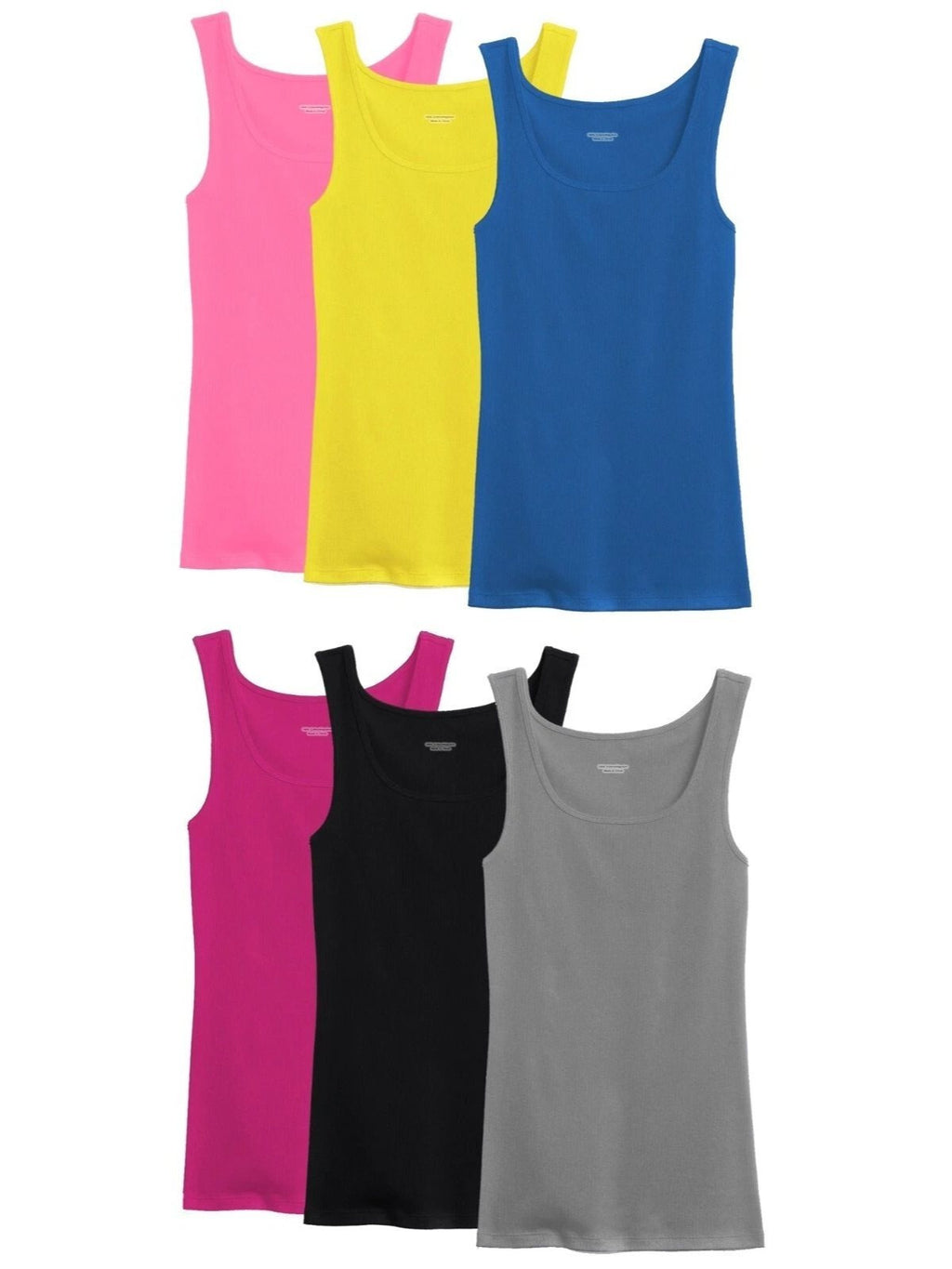 Women's 100% Cotton Ribbed Tank Top Sleeveless Round Neck Multi-Pack Random Colors 3-12pcs S-XXL