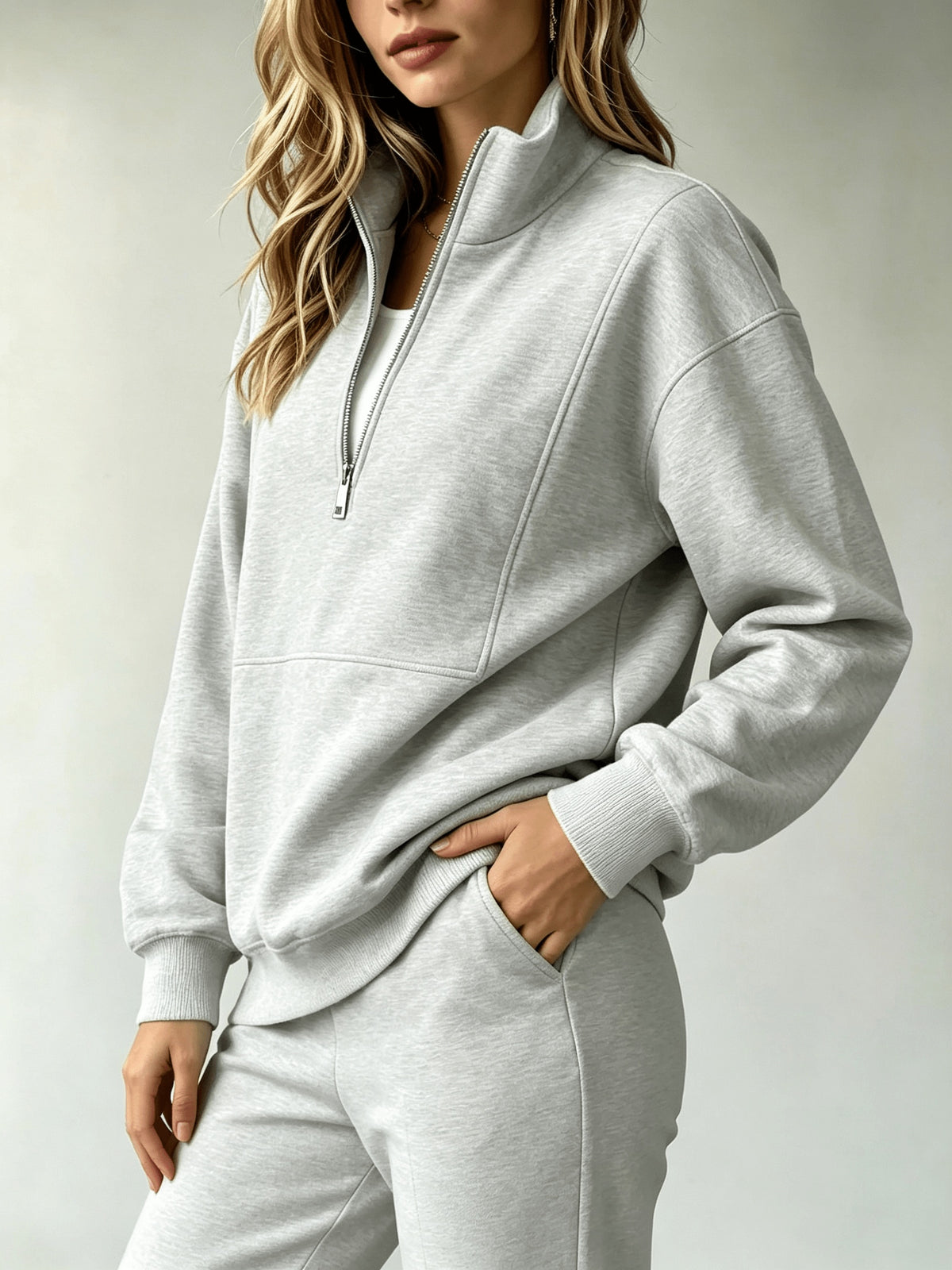 Tracksuit Set Women Half-Zip Sweatshirt and Loose Cuffs Pants 2 Piece Casual Soft Stretchy Relaxed Fit Fitness Commute Daily Outfit S-XXL
