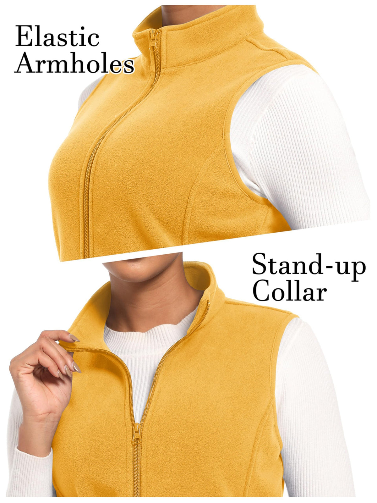 Women's Fleece Zip Vest Lightweight Warm Sleeveless Jacket Stand Collar 4 Pockets Windproof Outdoor Vest S-XXL