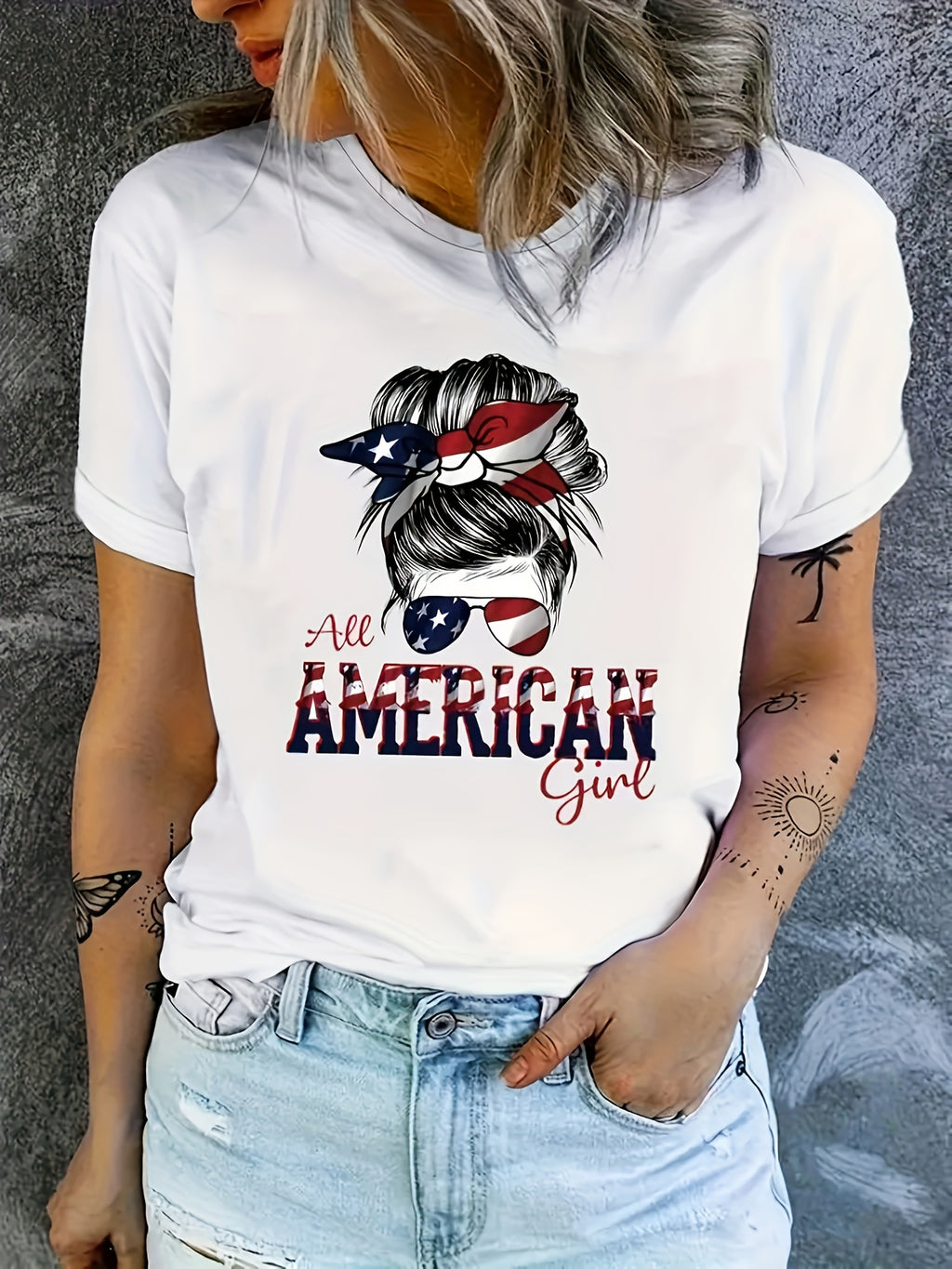 Crew Neck Letter Print Tee Women Chic Casual Short Sleeve Layering T-Shirt Soft Comfortable Everyday Top Neutral Colors