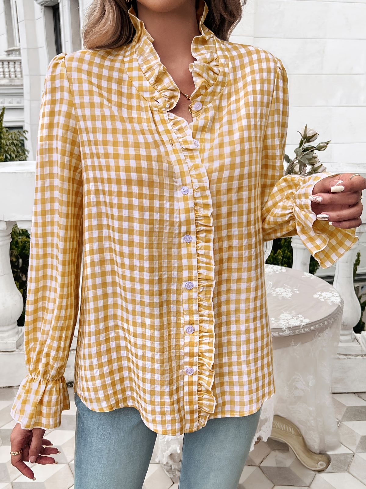Women's Professional Business Blouse French Contrast Button-Down Shirt Fall Winter Office Top