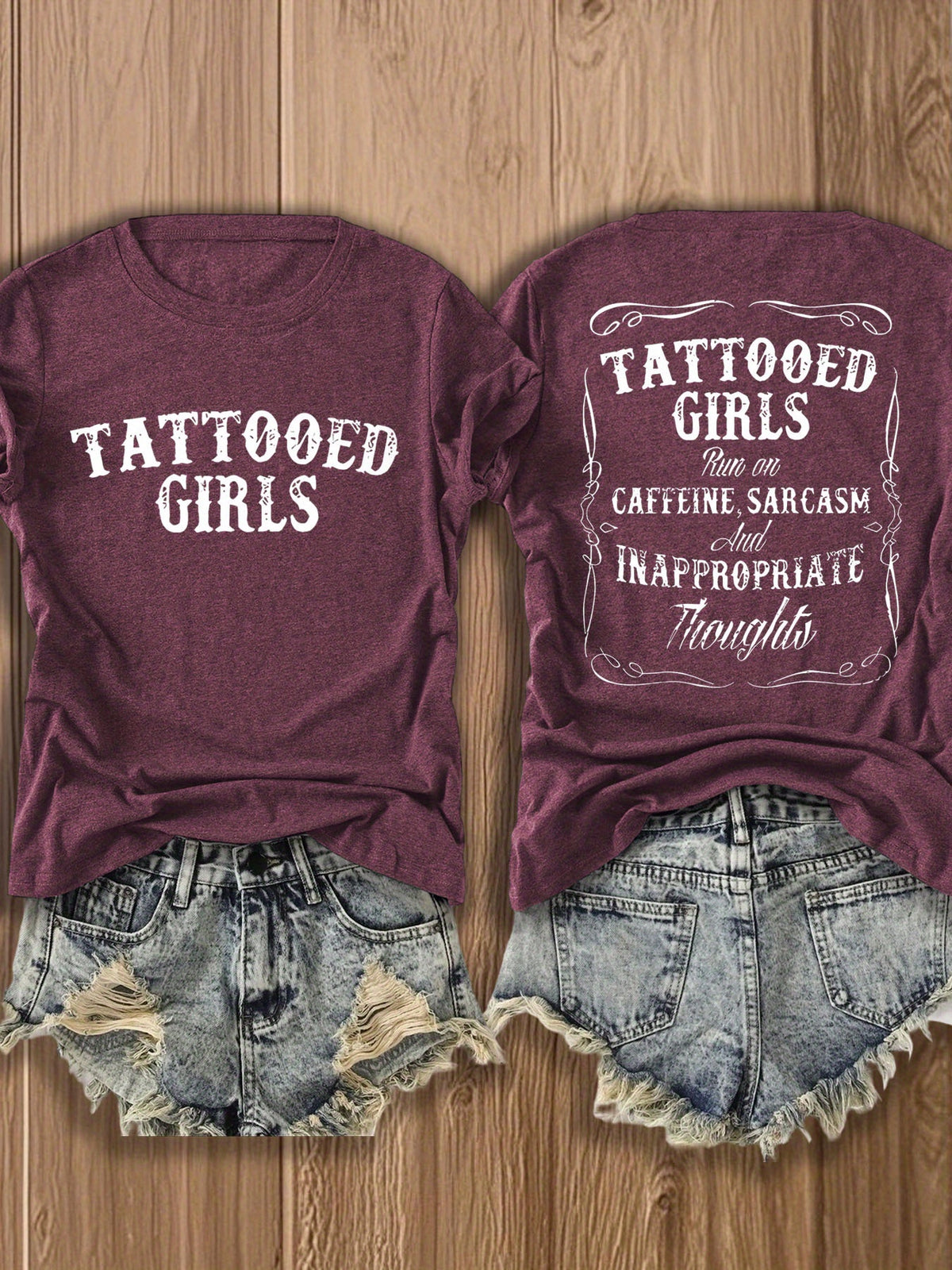 Tattooed Double-Sided Print T-Shirt Women Geometric Positioning Print Crew Neck Short Sleeve Soft Skin-Friendly Breathable Casual Tee Daily Wear Gift S-XXL