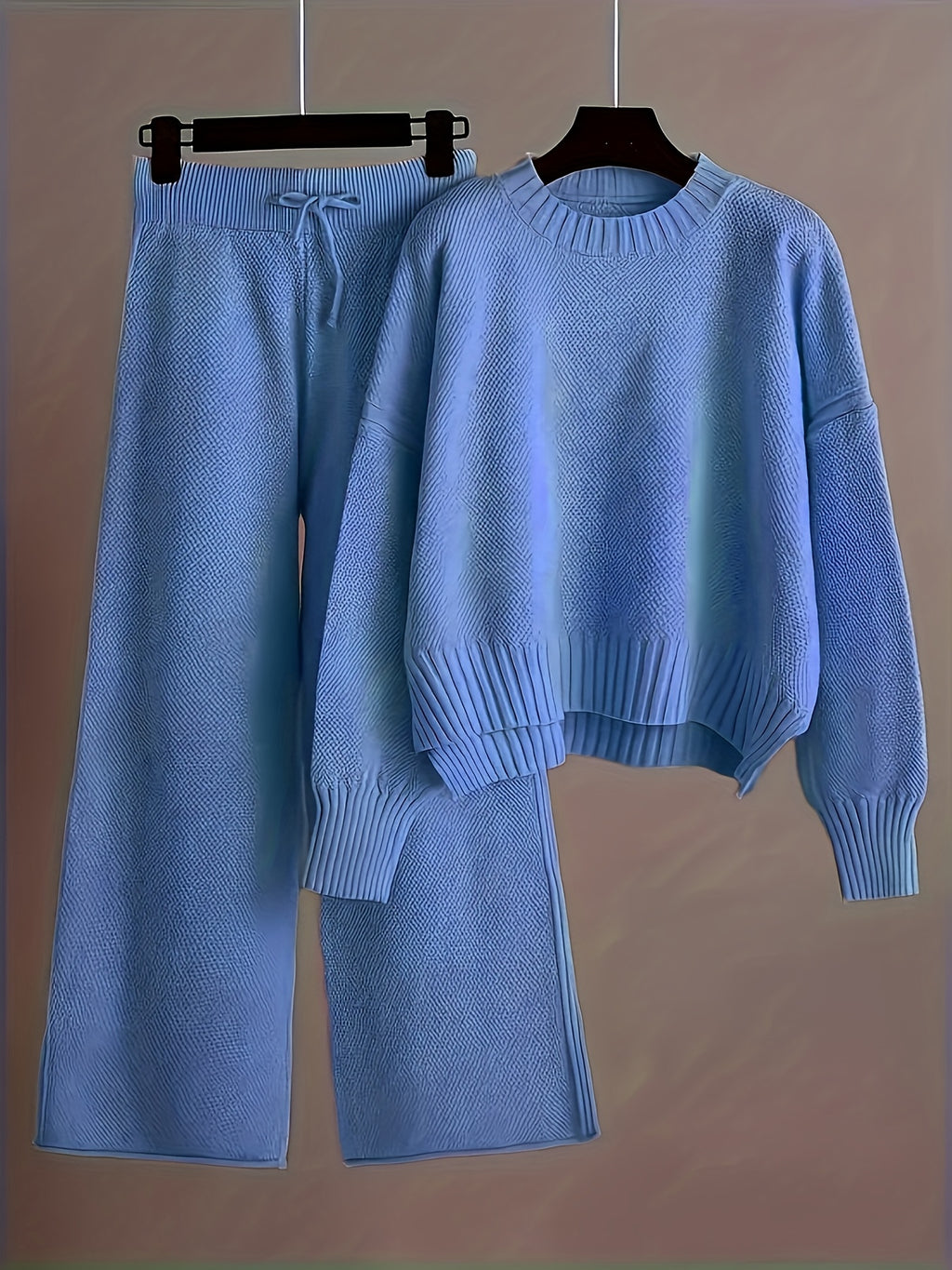 Waffle Texture Two-Piece Set Women Long Sleeve Hoodie High Waist Wide Leg Pants Casual Loose Retro Fall Tracksuit Set S-XXL