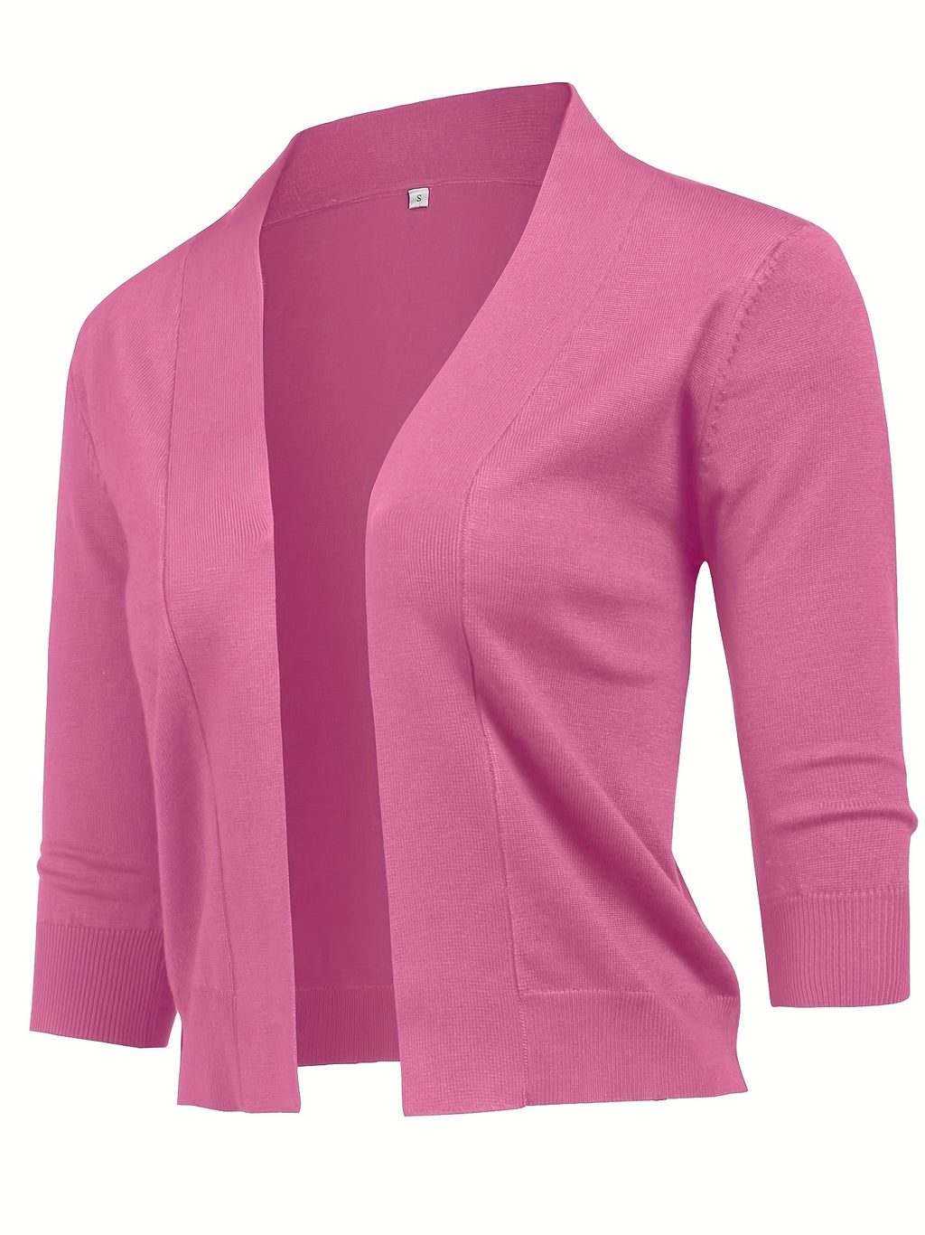 Cropped Open Front Cardigan Women 3/4 Sleeve Knit Shrug Ribbed Hem Draped Neckline Lightweight Stretchy Layering Top 9 Colors Spring Summer Fall S-XXL